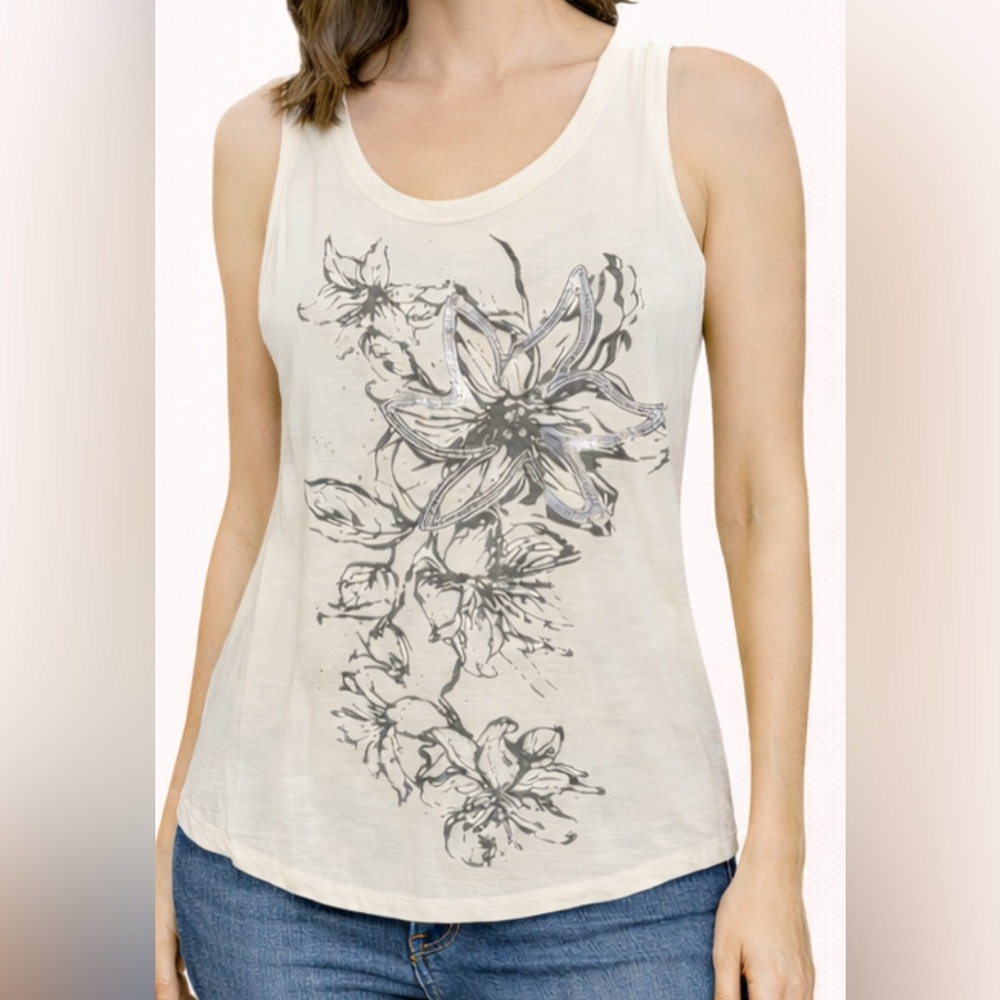 Cream Floral Graphic Tank Top Size M